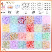 YESHE 480PCS 24ช่อง ลูกปัดแก้วสำหรับทำสร้อยข้อมือ 8mm คะ ลูกปัดคริสตัลคริสตัล การทำเครื่องประดับ ด้ายยางยืด2ม้วน สำหรับสร้อยคอ