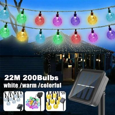 Solar String Lights Outdoor Crystal Fairy Light Chritmas Garland 8 Modes Waterproof Patio Light for Garden Party Decor Power Points  Switches Savers P