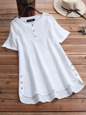 European And American Hot Sale Bohemian Embroidery Cool Fashion Short Sleeve Button Women Top