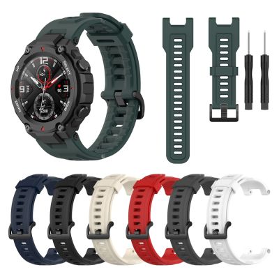 สายซิลิโคนสำหรับ Amazfit T-Rex สมาร์ทวอท์ชสายนาฬิกาซิลิโคนดั้งเดิมสำหรับ Xiaomi Huami Amazfit T-Rex สร้อยข้อมือ CarterFa หัวเข็มขัดสีดำ