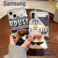 Cute Dog and Cool Cat Shockproof  Silicone Airbag Case Compatible for Samsung S21 S22 S23 Ultra A14 A13 A12 A04S A03S A52 A51 A71 A34 A50 A50S A02s A22 A32 A23 A54 A11 Phone Case Air Cushion TPU Protective Cover Couple Case