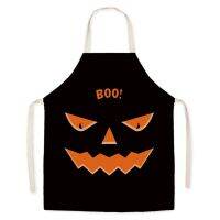 Halloween Cartoon Ghost Pattern Linen Hand Wipe Sleeveless Oil-proof Apron Household Kitchen Cleaning Tool Coffee Tablier Aprons