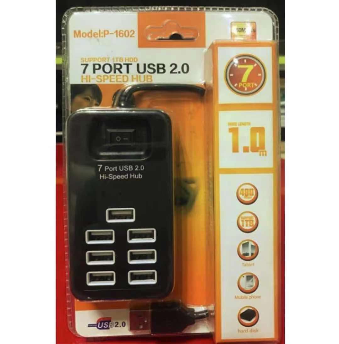 7 Port USB 2.0 High-Speed HUB Powered+AC Adapter PC Laptop EU/US Plug ASS 