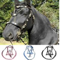 1PC Horse Halters และเชือกตะกั่ว PU หนัง Halter เชือกตะกั่ว Ergonomic สบาย Unfettered Halters พร้อมหัวเข็มขัดโลหะ