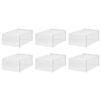 Clear Shoe Storage Box, Plastic,Foldable and Stackable, Set of 6, for Storage and Display of Men and Women Shoes, White