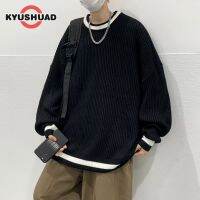 KYUSHUAD ผู้ชายลูกเรือคอถักเสื้อกันหนาวกระโหลกที่เรียบง่ายด้านบนเสื้อกันหนาวผู้ชายที่สมบูรณ์แบบสำหรับกางเกงยีนส์และกางเกงทรงหลวม