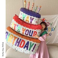 ❃﹍♨ Jumbo Birthday Rainbow Cake with Candle Balloon Boy Girl 1 2 3 4 5 Year Old Happy Birthday Party Toy Background Decoration