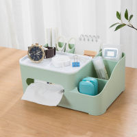 Remote Control Tissue Box with Multi-Cells Multifunctional Desktop Remote Stationery Organizer for Home Office PR Sale