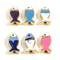 【YF】№◎  5PCs Jewelry Spacer Beads Multicolor Enamel Gold Color Making Necklace 17mmx8mm