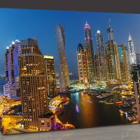 ผ้าใบ Dubai Marina,ภาพสหรัฐอาหรับเอมิเรตส์,ศิลปะบนผนังเมือง,ไฟติดผนังห้องโถงห้องนอนภาพพิมพ์ไฟกลางคืนกรอบตกแต่งผนัง