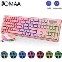 JOMAA คีย์บอร์ดสำหรับแท็บเล็ตไร้สายชุดแป้นพิมพ์และเมาส์2.4G พร้อมไฟ RGB Backlit เมาส์แป้นพิมพ์ไร้สายคอมโบสำหรับแล็ปท็อป PC โครมบุ๊ก Ios Windows แป้นพิมพ์แมค