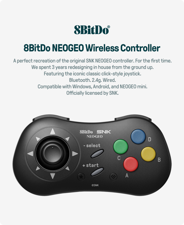 จอยเกมไร้สายบลูทูธ8bitdo-neogeo-ของแท้สำหรับ-windows-10-11แอนดรอยด์และนีโอโกมินิ