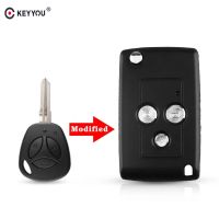 Keyyou เคส Kunci Remote Mobil แบบพับได้ดัดแปลงเปลี่ยนได้สำหรับ Lada Kalina Granta 3ปุ่มฝาครอบซองกุญแจ Fob ว่างเปล่าอัตโนมัติ