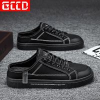 COD DSFGREYTRUYTU Summer without heel canvas Baotou half slippers male lazy one pedal trend black breathable flat student net red