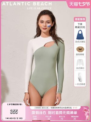 Atlanticbeach Vacation Swimsuit Ladies Long-Sleeved Conservative Competitive Surfing Suit One-Piece Swimsuit To Cover Belly And Look Thin