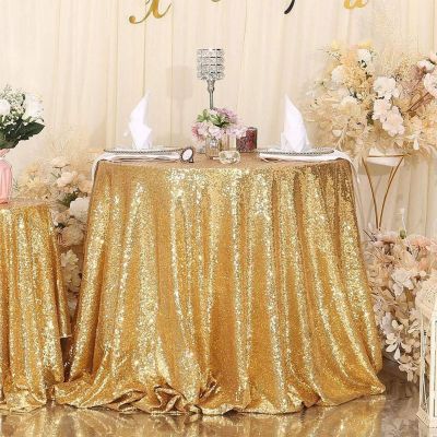 【CW】 Round 23.62in Sequin Tablecloth Glitter Table Gold Wedding Birthday Banquet