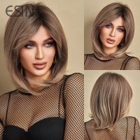 ESIN 2022 New-Style Synthetic Dark Brown Wig Midium Wave Wigs for Women Party Cosplay Hair Wig Party Daily NaturalWearing