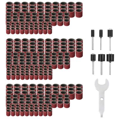 307 Pieces Drum Sander Set Sanding Drum Kit 300 Pieces Sanding Band Sleeves (80 /120 /240 ) + 6 Pieces Drum Mandrels for Dremel Rotary Tool (2.35Mm/3.17Mm)+ 1 Combination Wrench