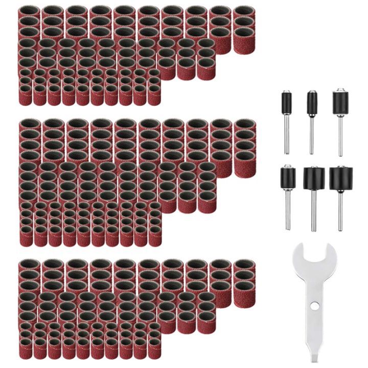307-pieces-drum-sander-set-sanding-drum-kit-300-pieces-sanding-band-sleeves-80-120-240-6-pieces-drum-mandrels-for-dremel-rotary-tool-2-35mm-3-17mm-1-combination-wrench