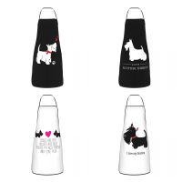 Black And White Scottish Terrier Apron for Women Men Unisex Bib Scottie Dog Cooking Kitchen Tablier Cuisine Chef Painting