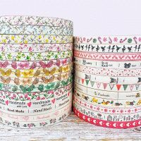 5 Yards 15mm Cotton Ribbon Handmade Flower Pattern Printed Cotton Ribbons For Christmas Wedding Decoration DIY Sewing Fabric Gift Wrapping  Bags