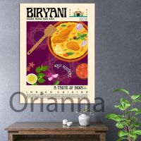 Biryani โปสเตอร์สไตล์ย้อนยุค,อาหารอินเดียผนังศิลปะ,พิมพ์อาหารอินเดีย,ตกแต่งห้องครัวที่ทันสมัย,การออกแบบอาหาร Rangoli ศิลปะผ้าใบจิตรกรรมพิมพ์