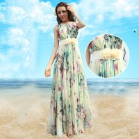 【HOT】☈ 2023 New Halter Floral Flowy Print Pleated Vestidos Boho Sundress