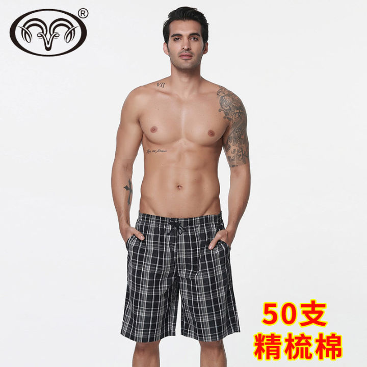 หลินเหิงเซียง-ขายร้อนผู้ชายลายสก็อตกางเกงชายหาดผ้าฝ้ายหลวมสบายๆกางเกงขาสั้นกีฬาผู้ชายขายส่ง