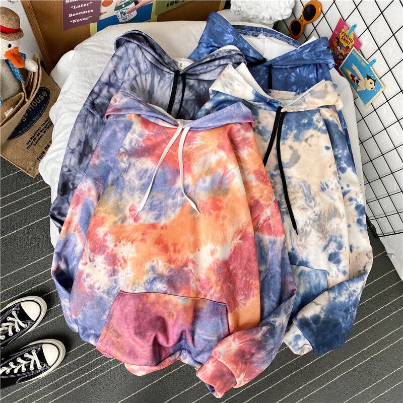Adogirl Tie Dye Print Zipper Hoodies Dress Long Sleeve Slim Pockets Casual Hooded Sweatshirts Dresses 2020 Fall Winter Vestidos