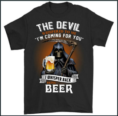 BEER T-SHIRT Skull Devil Larger Alcohol Biker Motorbike Grim Reaper Motorcycle