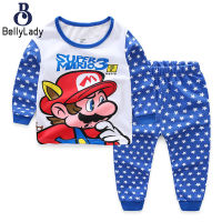 2pcs Boys Cotton Long Johns Set Casual Long Sleeves Tops Trousers Home Wear Suit For Kids Aged 2-8【fast】