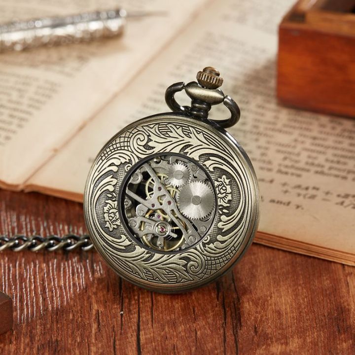 นาฬิกาสายโซ่สีบรอนซ์แบบกลไกของคนอินเดียโบราณนาฬิกาพกนาฬิกาพกลมมือโครงกระดูก