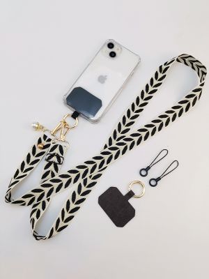 Adjustable Crossbody Long Mobile Phone Lanyard Wide Cloth Neckband Strap Rope Women 39;s Pearl Hanging Ornaments Anti-Lost Lanyard