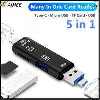 AIMEE ของใหม่ 5 in 1 ประเภท C ไมโคร USB อะแดปเตอร์ เครื่องอ่านการ์ด เครื่องอ่านการ์ดหน่วยความจำ