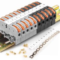 hot❒  10PCS Din Rail Terminal Block 211 Wire Electrical Conductor Fast Cable Connection with Number strip Set