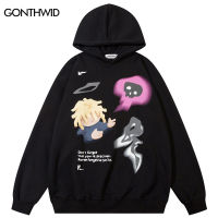 Harajuku Men Hooded Sweatshirt Streetwear Hip Hop Cartoon Angel Boy Skull Graphic Print Hoodie Y2K Fashion 2023 Punk Pullover