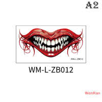 WenRan สติกเกอร์สักลายฮาโลวีนสติกเกอร์ติดใบหน้ารูปฟันปากกันน้ำสติกเกอร์รอยสักชั่วคราวสำหรับแต่งลมสีเข้ม