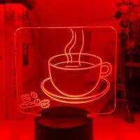 3D อะคริลิค Optical Led Night Light ถ้วยกาแฟรุ่นโคมไฟตั้งโต๊ะที่มีสีสันสำหรับตกแต่งร้าน Cool Gadgets Office Home ตกแต่ง Light