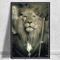 Huilishop Mafia Lion In Suit Play สนุ๊กเกอร์ผ้าใบ Wall Art โปสเตอร์สำหรับตกแต่งห้องนั่งเล่น