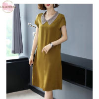 Women Summer Short Sleeves Dress Fashion Retro Lapel High Waist Large Size Dress