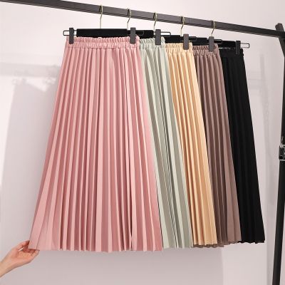 【CC】✹✺  New 2020 Pleated Skirt Korean Elastic Waist Skirts Womens Pink