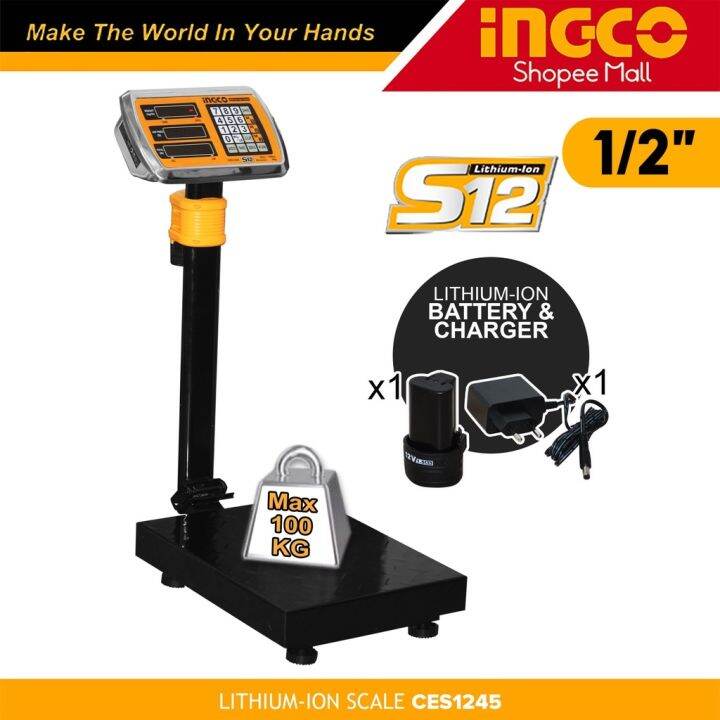 INGCO Li-Ion Cordless Battery Operated Weighing Scale 12V 100KG 300KG ...