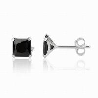 ต่างหูผู้หญิง/ผู้ชาย เงินแท้ 925 Sterling Silver Earring ฝังพลอยสีดํา Black Cubic Zirconia SQ ขนาด 4mm