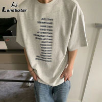 Lansboter เสื้อยืดผู้ชาย,เสื้อยืดแขนแขนสั้นคอกลมทรงหลวมสไตล์อเมริกันเทรนด์ฤดูร้อน