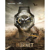 NORTH EDGE นาฬิกา HORNET หรูหรากีฬานาฬิกาดิจิตอลวิ่งขี่จักรยานเวลาโลกส่องสว่างนาฬิกาข้อมือผู้ชายกันน้ำ50เมตร (สีเหลือง)