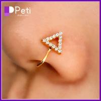 PETI JEWELLERY แผ่นชุบทอง ที่ปิดจมูก เซอร์คอน เครื่องประดับอัญมณีอัญมณี คลิปหนีบจมูก สง่างามเรียบหรู ทองแดงทองแดง แหวนจมูกแบบหนีบ สำหรับผู้หญิง