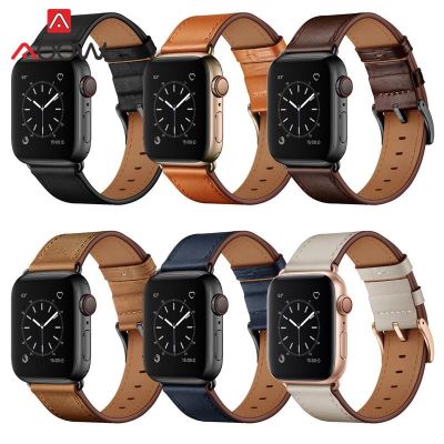 ❄✟ สายหนังแท้สำหรับ Apple Watch iwatch 7 6 5 4 3 2 SE 38mm 42mm 41mm 40mm 44mm 45mm หัวเข็มขัดสแตนเลส Cowhide Band