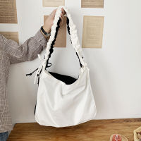 Thick Shoulder Strap Drawstring Canvas Bag Simple Ins Solid Color Large Capacity Single Shoulder Messenger Bag Female