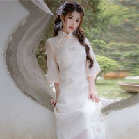 Elegant R Cheongsam ปักทรัมเป็ตแขน Vintage A-Line ชุดผู้หญิงฤดูร้อนสไตล์จีน Qipao S To XXL