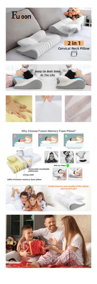 Fuloon Contour Memory Foam Cervical Pillow Ergonomic Orthopedic Neck Pain  Pillow for Side Back Stomach Sleeper Remedial Pillows